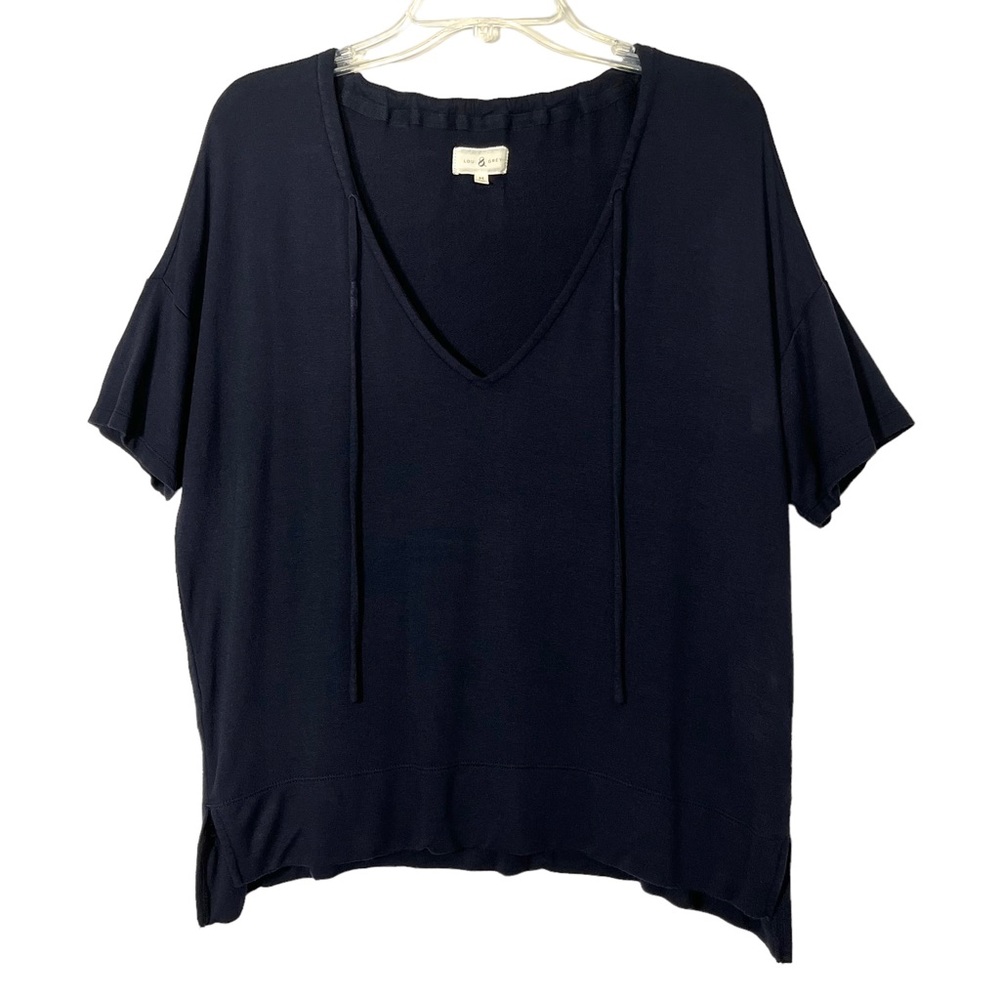 Lou & Gray Nash Blue Tie V-Neck Short Sleeve Blouse Top T-Shirt Women Medium